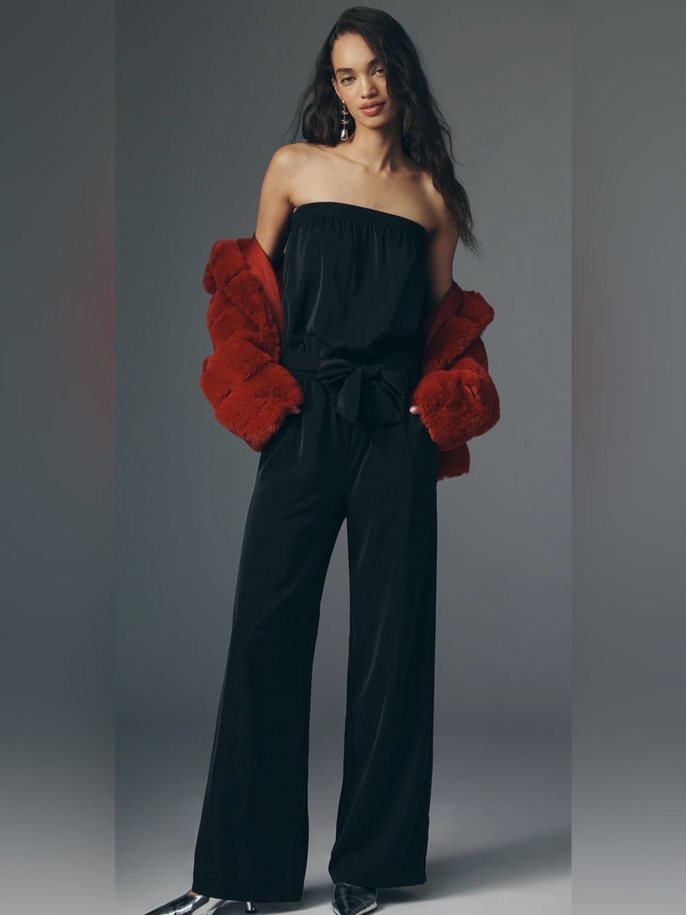 Anthropologie Bishop and Young Gemma Strapless Black Wide-Leg Jumpsuit sz Small